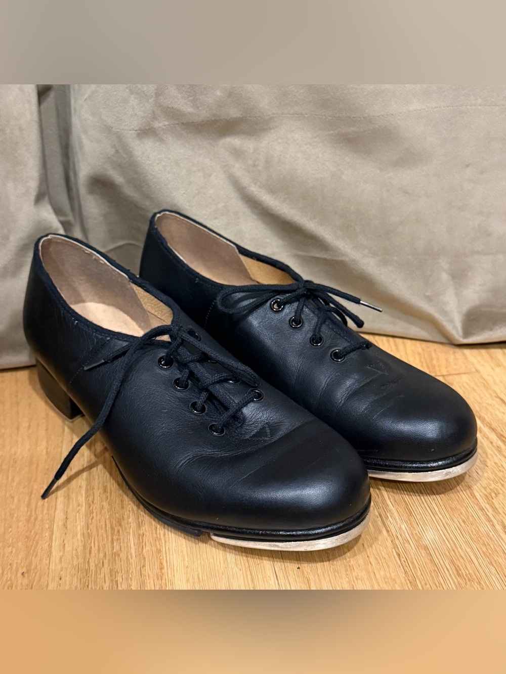 BLOCH Jazz Tap Shoes Black Leather Upper sole Lace up Size 7.5